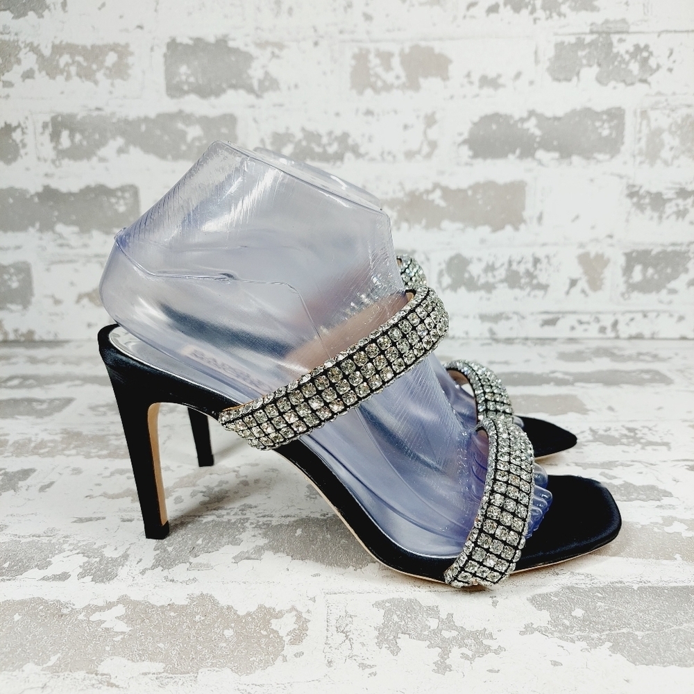 New Badgley Mischka Sade Black Rhinestone Strap Heeled Sandals K1023 - Picture 5 of 11
